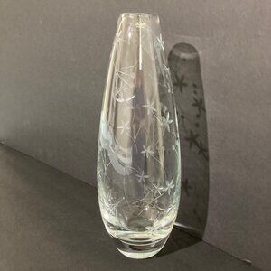 Krosno Poland Etched Glass Vase Minimalist Floral Pattern Polish Crystal